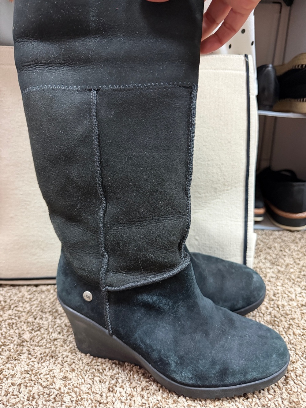 UGG Black Suede Wedge Winter Boots. Size 8